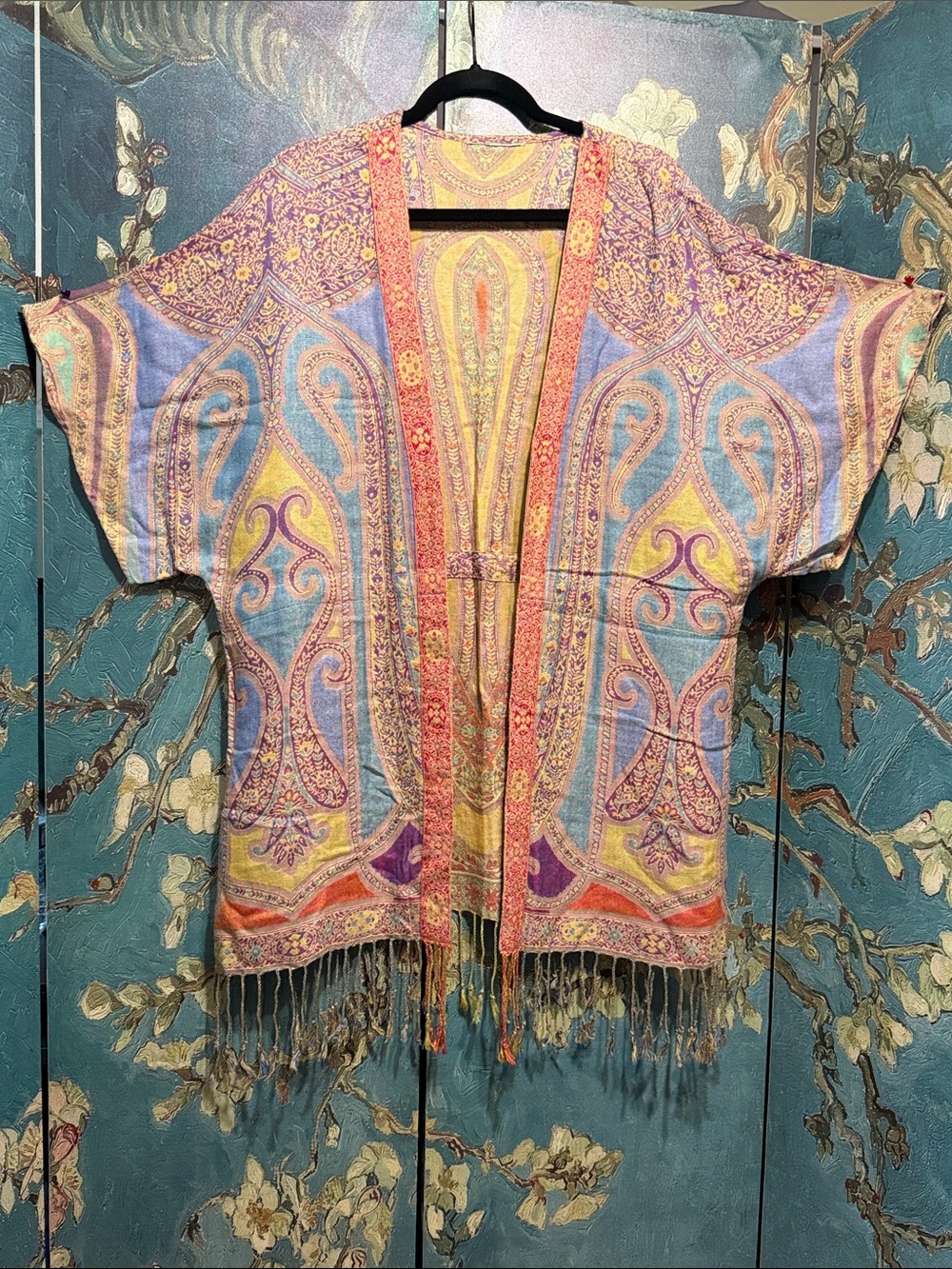 Multicolor Paisley Fringe Kimono Jacket